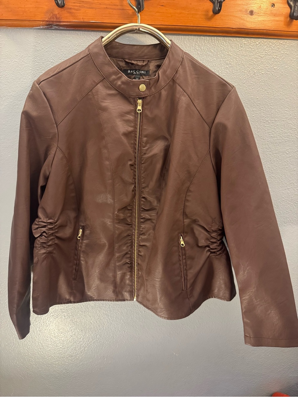 Baccini Chocolate Brown Leather Zip Jacket